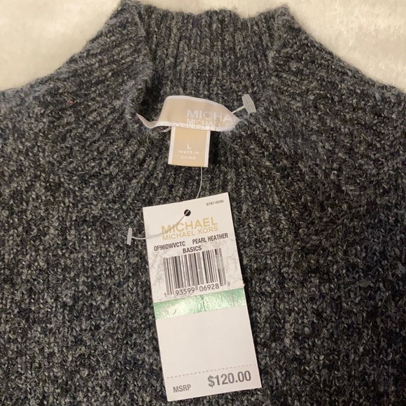 NWT Michael Kors Two toned gray Hi lo mockneck sweater w/ bell sleeve SZ Large - Picture 6 of 6